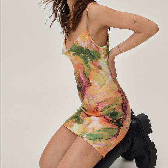 NWT Nasty Gal Petite Marble Print Cowl Neck Mini Dress - Picture 3 of 6